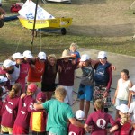 "Flying down the racing track..." team cheer